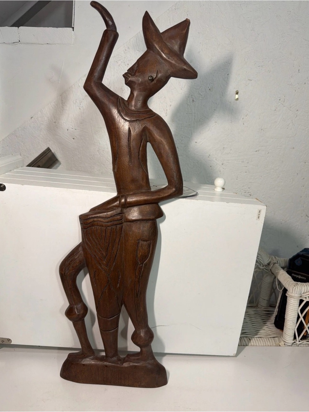 Vintage Hand Carved Wooden African Drummer Statue Folk Art Figurine 24”